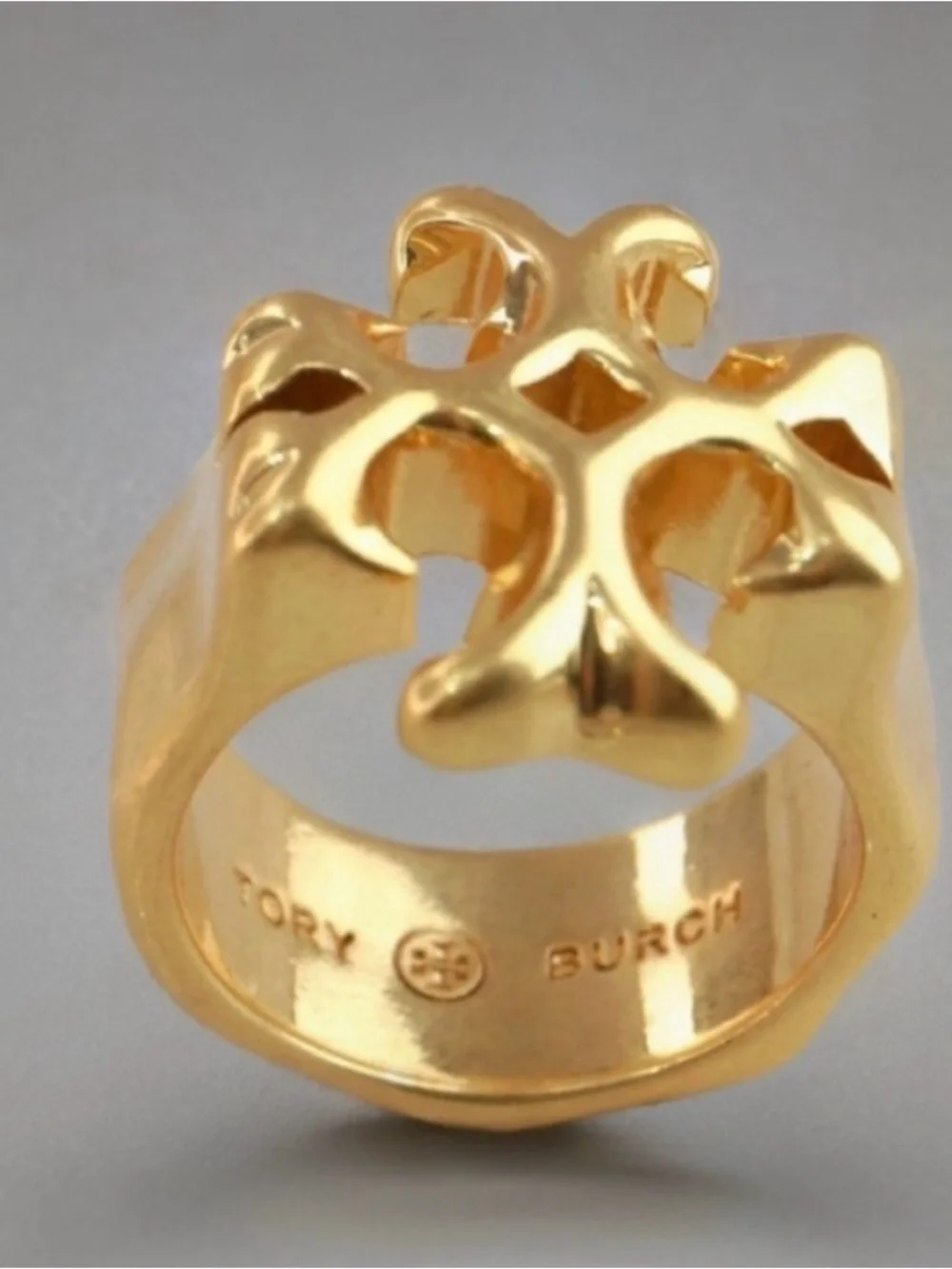 Tory Burch Gold Cutout Logo Ring - Picture 1 of 5